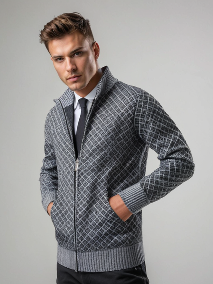Men's Geometric Zip Knit Vest Gray Group2502