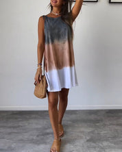 Josie - Gradient Tie Dye Print Mini Dress Grey