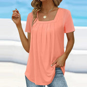 Junia - Elegant Pleated Blouse Peach Pink Blouses & Shirts