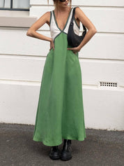 V-neck Contrasting Color Splicing Chic Dress Dresses