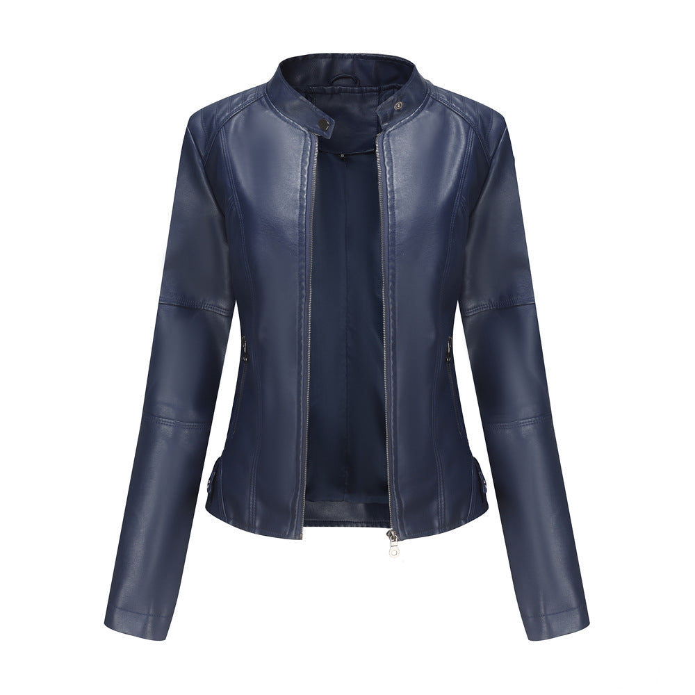 Women's Slim Leather Jacket Dark blue Jackets