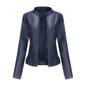 Women's Slim Leather Jacket Dark blue Jackets