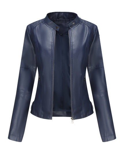 Women's Slim Leather Jacket Dark blue Jackets