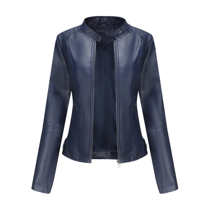 Women's Slim Leather Jacket Dark blue Jackets