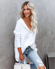 Cozy Fleece V-Neck Pullover Sweatshirt White sweaters