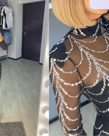 Elegant Sequin Long Sleeve Maxi Dress Dresses
