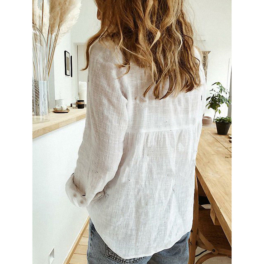 Women's Lapel Long Sleeve Button-Down Shirt Women Blouse