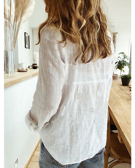Women's Lapel Long Sleeve Button-Down Shirt Women Blouse