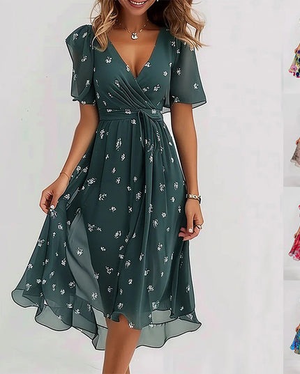 Women's Chiffon Printed V-Neck Dress Dress