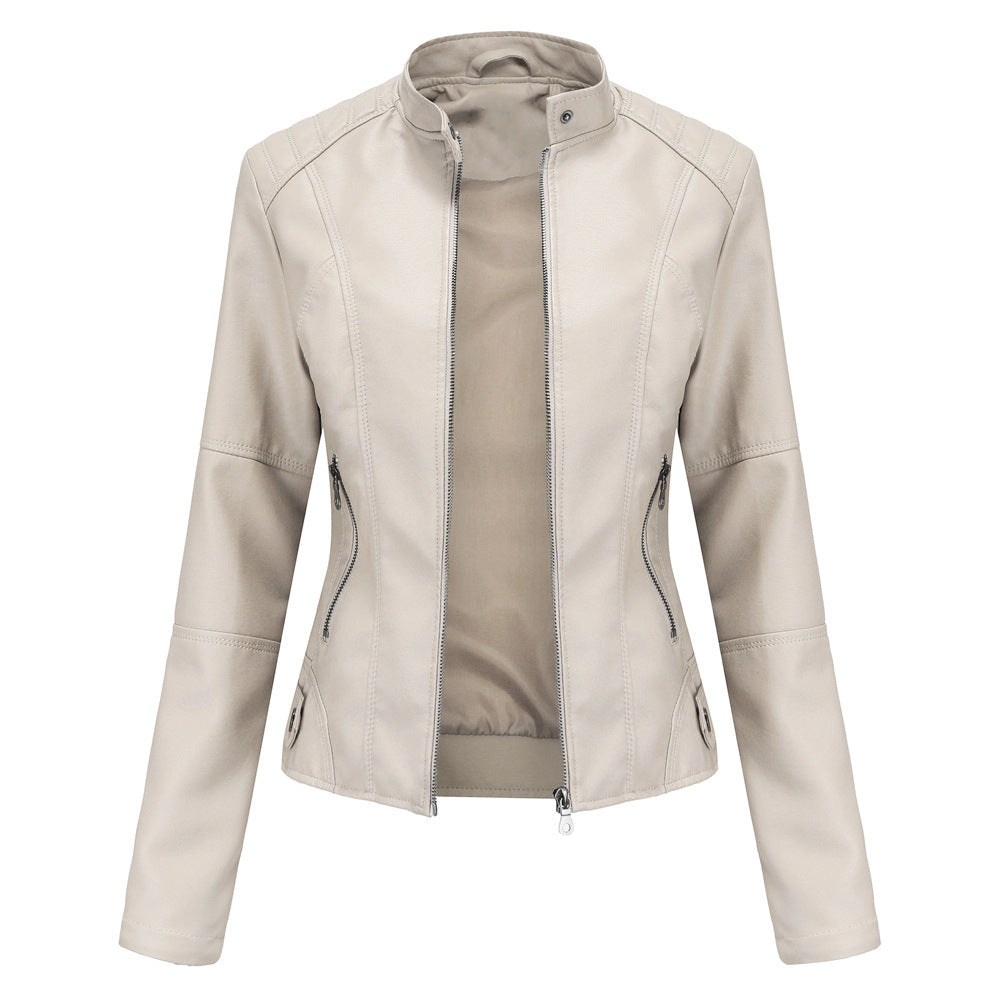 Women's Slim Leather Jacket Ivory Jackets