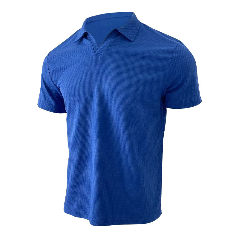 Men’s Waffle Lapel V‑Neck Short‑Sleeve Polo T-Shirts
