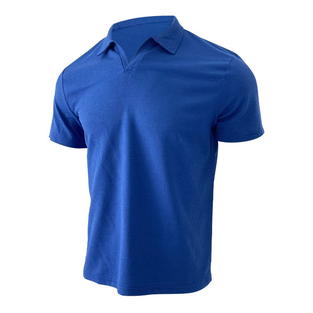 Men’s Waffle Lapel V‑Neck Short‑Sleeve Polo T-Shirts