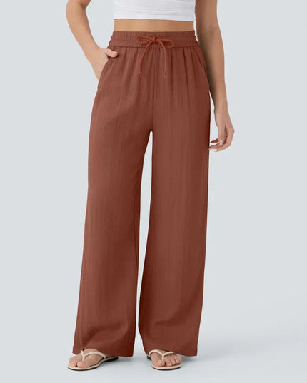Elegant Linen Wide‑Leg Pants Red Women Pants