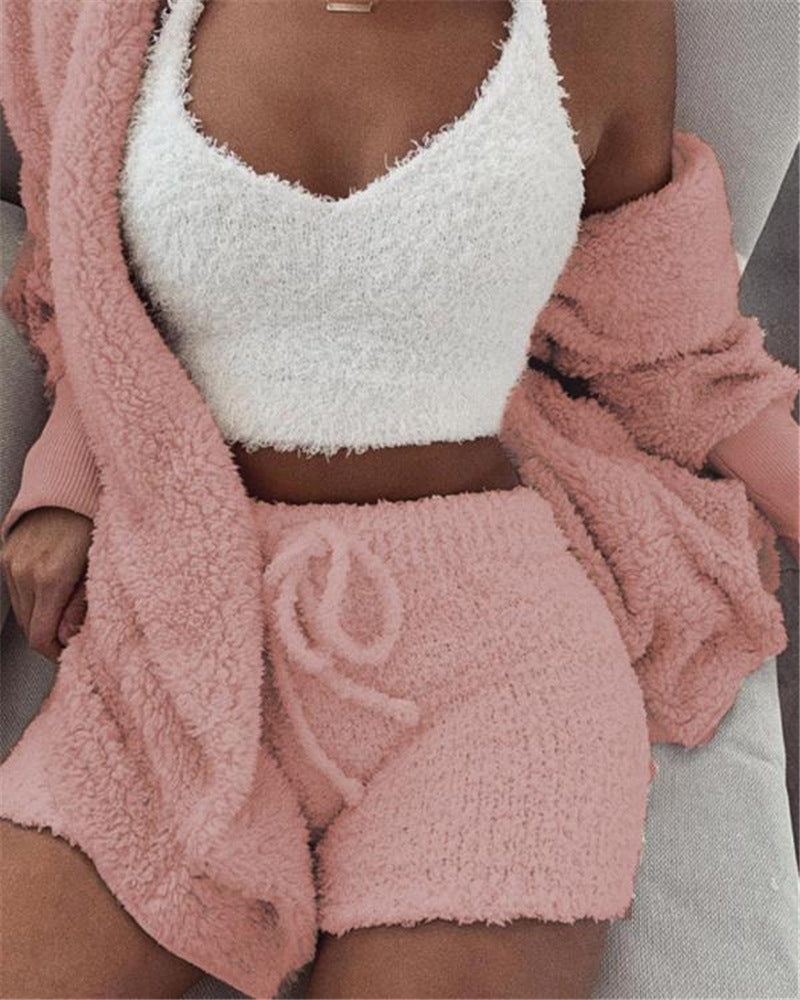 3-Piece Women’s Pajama Set | Crop Top, Shorts & Jacket Women Pants