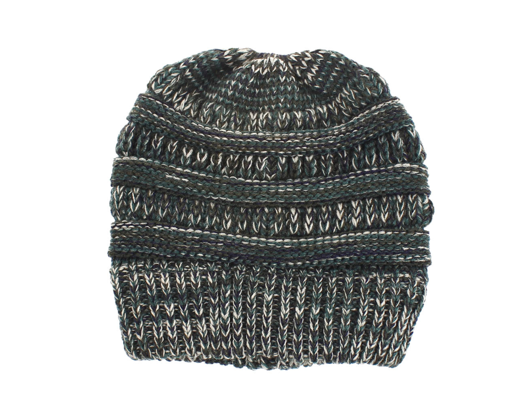 Women’s Mixed-Color Knitted Wool Ponytail Hat Green blue rice Hats