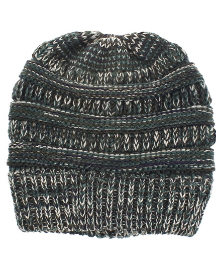 Women’s Mixed-Color Knitted Wool Ponytail Hat Green blue rice Hats
