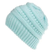 Women’s Mixed-Color Knitted Wool Ponytail Hat Blue Hats