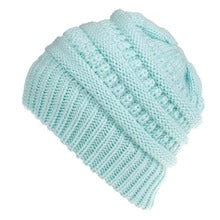 Women’s Mixed-Color Knitted Wool Ponytail Hat Blue Hats