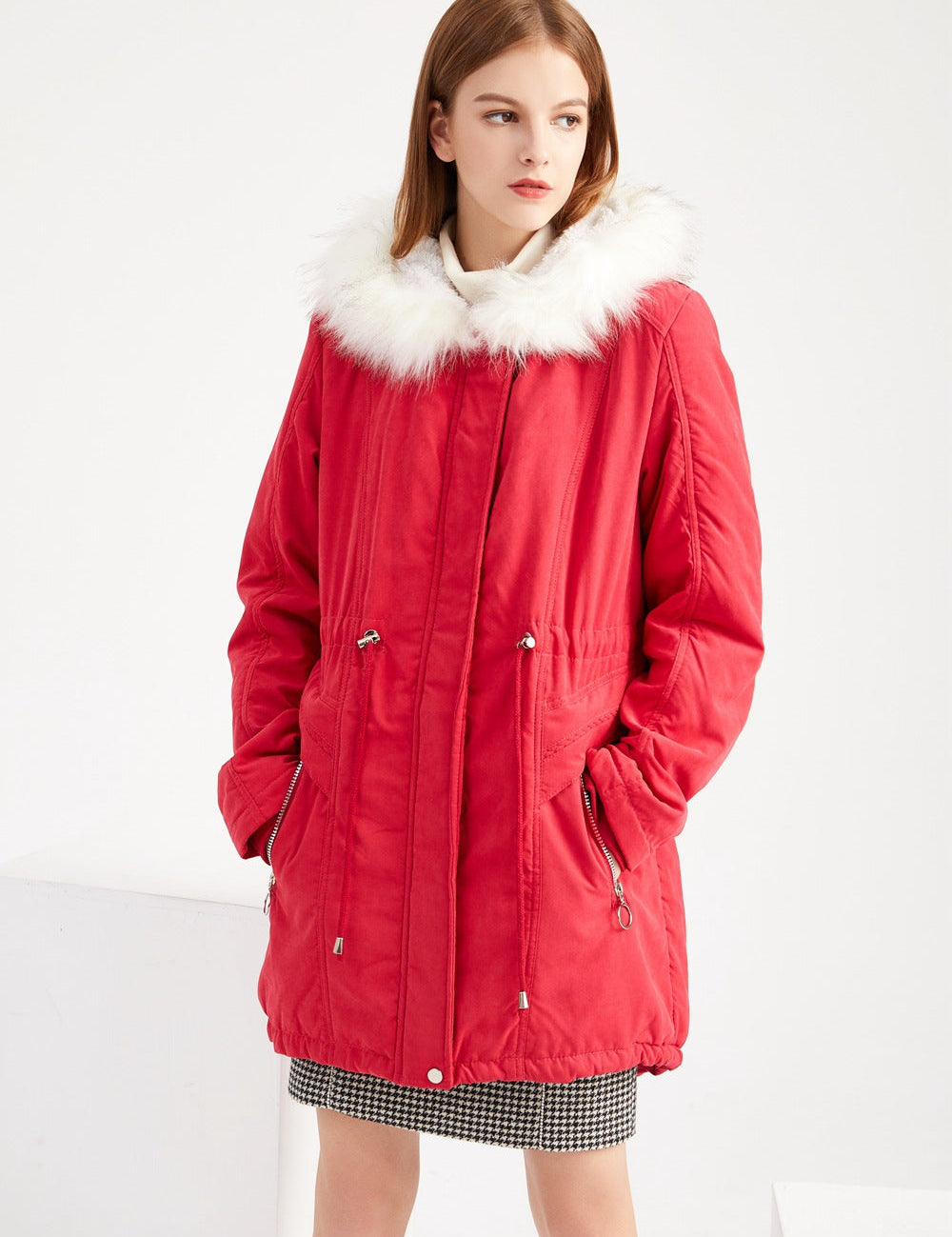 Women's Hooded Winter Jacket Bordeaux red Jackets