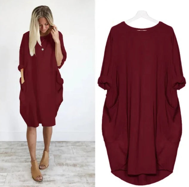 Luna - Comfortable and cute dress Red wine Dress