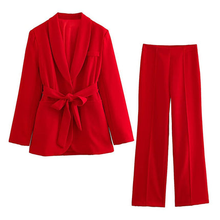 Women's Elegant Two-Piece Suit Red Blazer