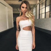 Women's One-Shoulder Hollow Out Mini Dress White Dresses