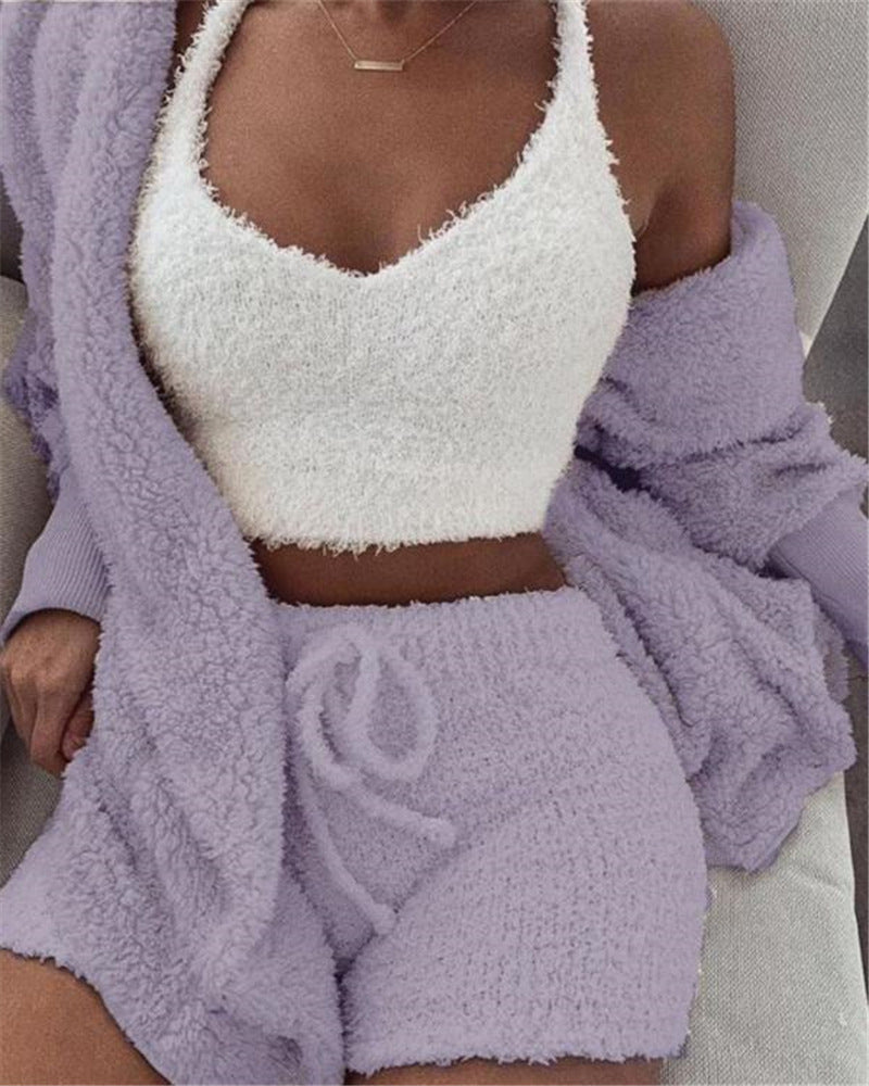 3-Piece Women’s Pajama Set | Crop Top, Shorts & Jacket Women Pants