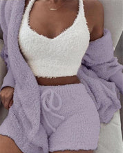 3-Piece Women’s Pajama Set | Crop Top, Shorts & Jacket Women Pants