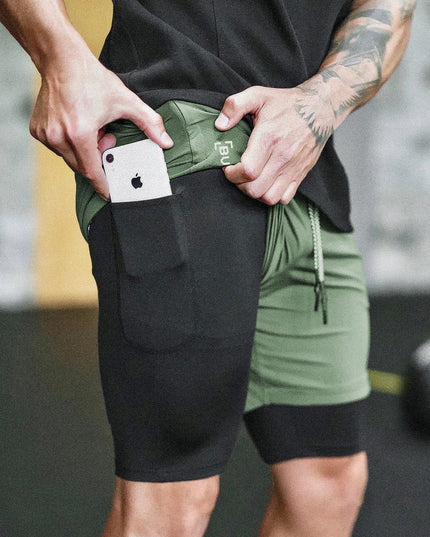 Pocket Compression Shorts Green Black Shorts
