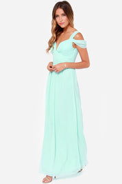 Elegant Greek Goddess Pleated Maxi Dress Light Green Dresses