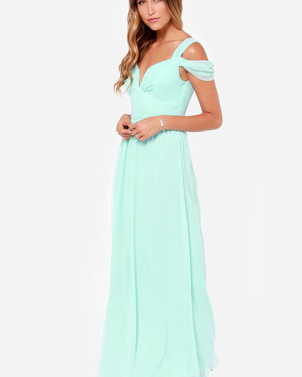 Elegant Greek Goddess Pleated Maxi Dress Light Green Dresses