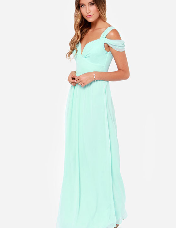 Elegant Greek Goddess Pleated Maxi Dress Light Green Dresses