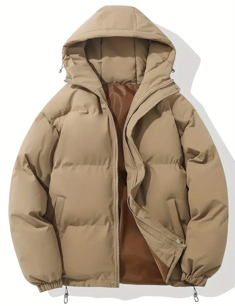 Men's Windproof and Waterproof Hooded Puffer Winter Jacket Khaki Jackets