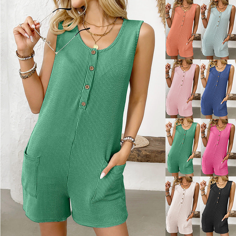 Women's Summer Sleeveless Jumpsuit with Pockets Jumpsuit