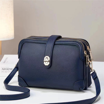 Elegant Multi-Layer Soft Leather Handbag Blue Leather Bag