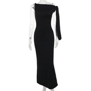 One-shoulder Ribbon Long Dress black Dress