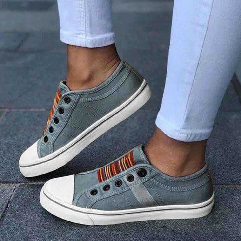 Women’s Large‑Size Canvas Elastic Flats Gray Shoes & Sandals