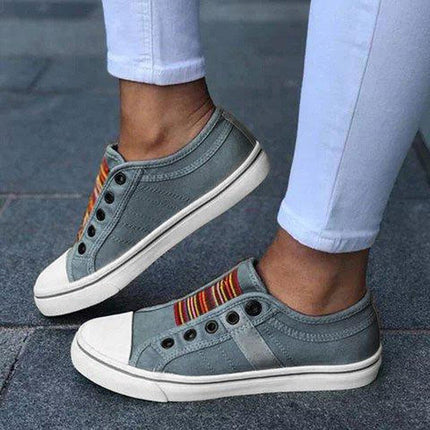 Women’s Large‑Size Canvas Elastic Flats Gray Shoes & Sandals