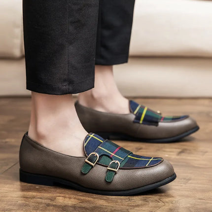 Michael | British Style Buckle Leather Shoes Gray Flats