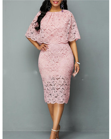 Women's Plus Size African Lace Maxi Dress Pink Dress