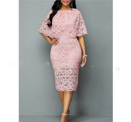 Women's Plus Size African Lace Maxi Dress Pink Dress