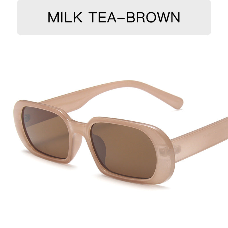 Retro Candy Color Small Frame Sunglasses Without glasses bag Milk tea color Sunglasses