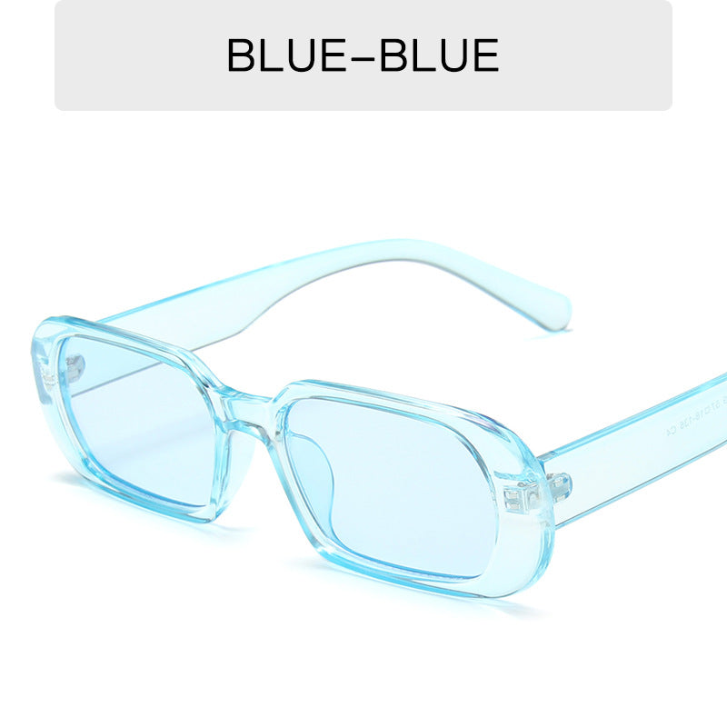 Retro Candy Color Small Frame Sunglasses Without glasses bag Light blue Sunglasses