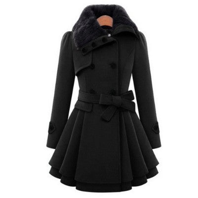 Slim Belted Woolen Mid‑Length Coat – Chic & Warm Black Woolen Coat