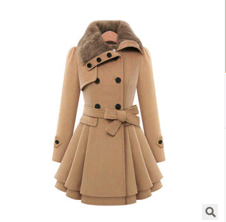 Slim Belted Woolen Mid‑Length Coat – Chic & Warm Camel Woolen Coat