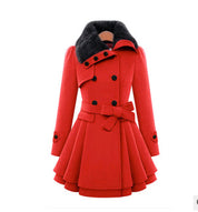 Slim Belted Woolen Mid‑Length Coat – Chic & Warm Red Woolen Coat