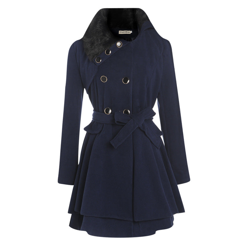 Slim Belted Woolen Mid‑Length Coat – Chic & Warm Woolen Coat