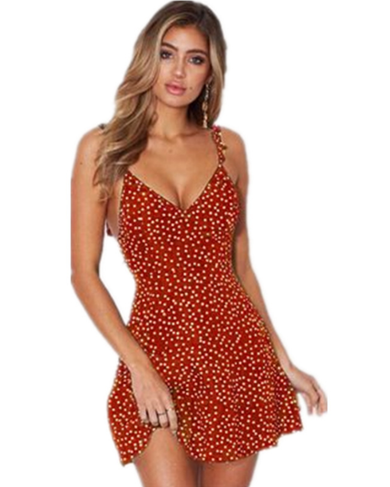 Polka Dot Strappy Side-Slit Midi Dress Red Dresses
