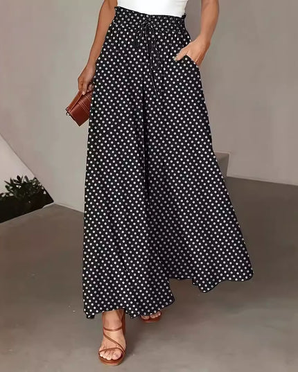 Polka Dot Elastic-Waist Wide-Leg Trousers Trousers