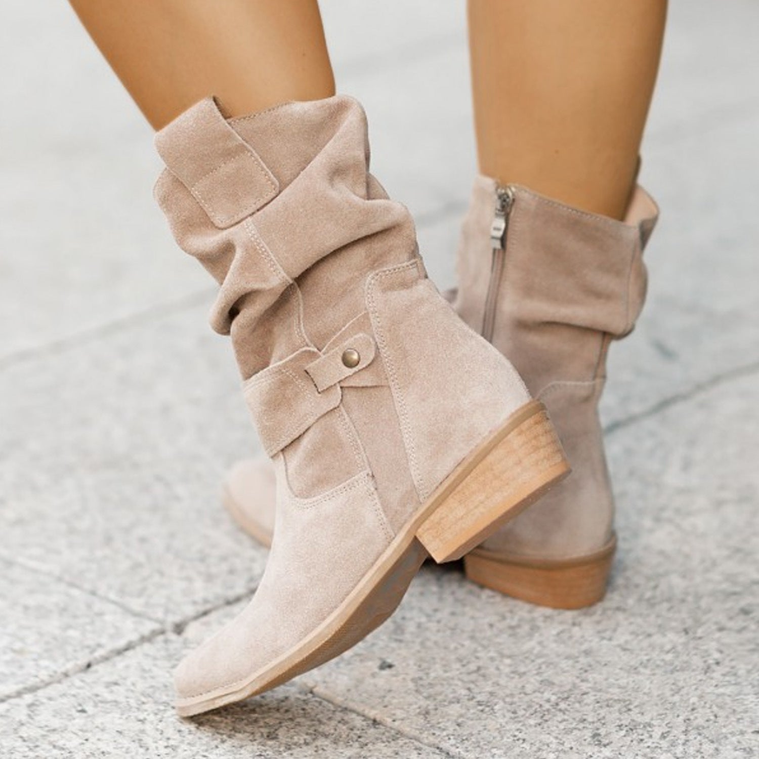 Fashion Suede Mid-Calf Western Boots Apricot Boots